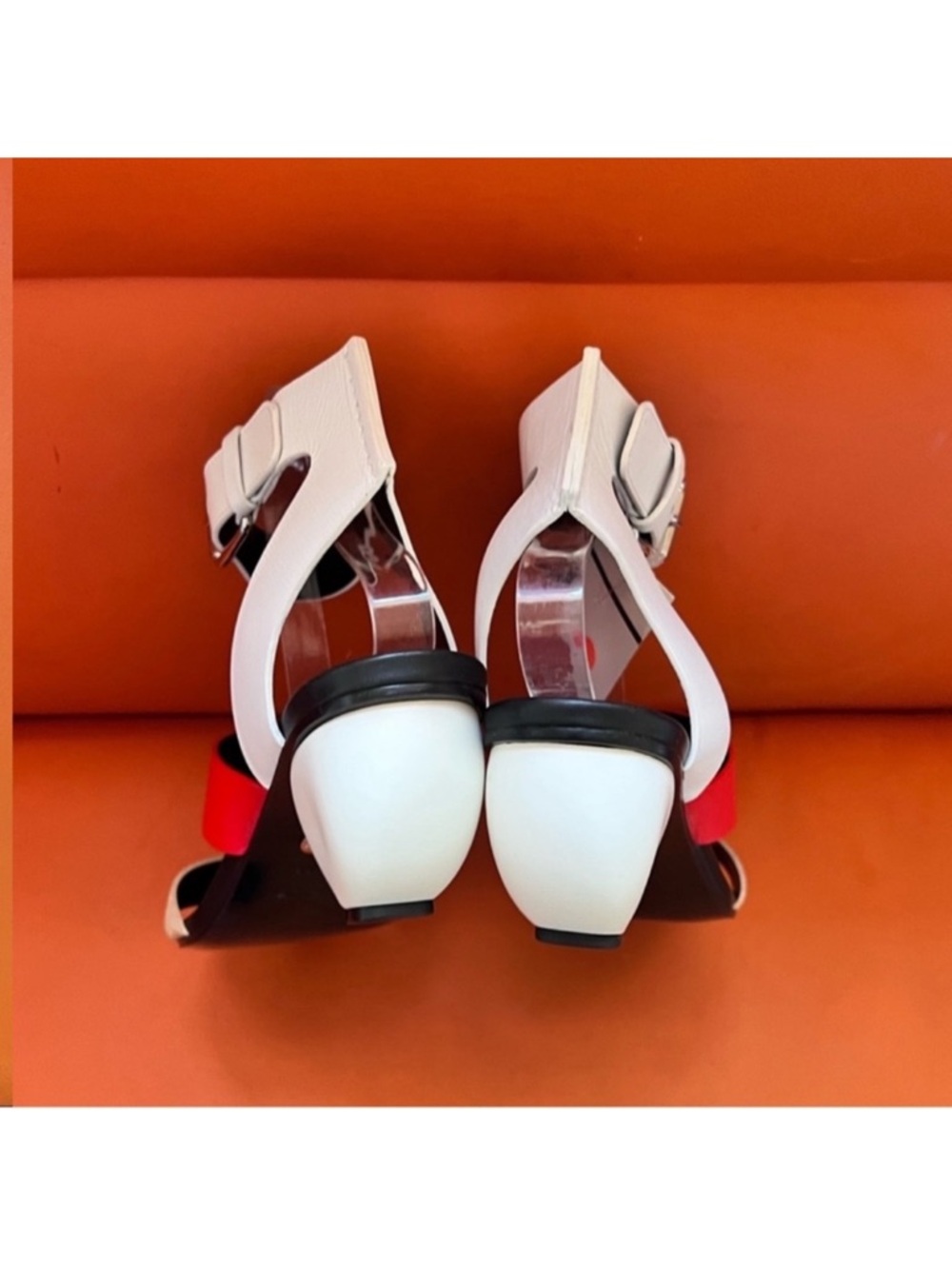 New! PROENZA SCHOULER Multicolor Sculpted Heel Strappy Leather Sandals - Picture 9 of 10